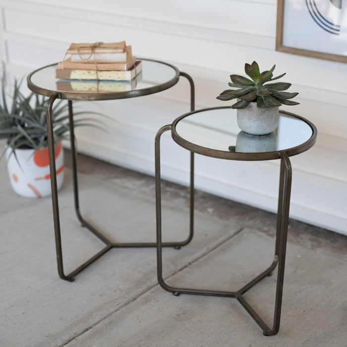 Metal Side Tables With Mirror Tops Set/2