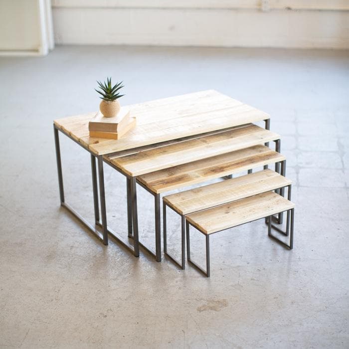 Iron Recycled Wood Rectangle Nesting Display RIsers Set/5