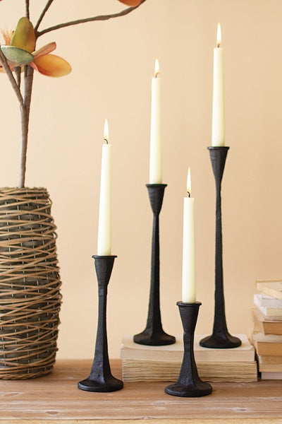 Set Of 4 Cast Iron Taper Candle Holders