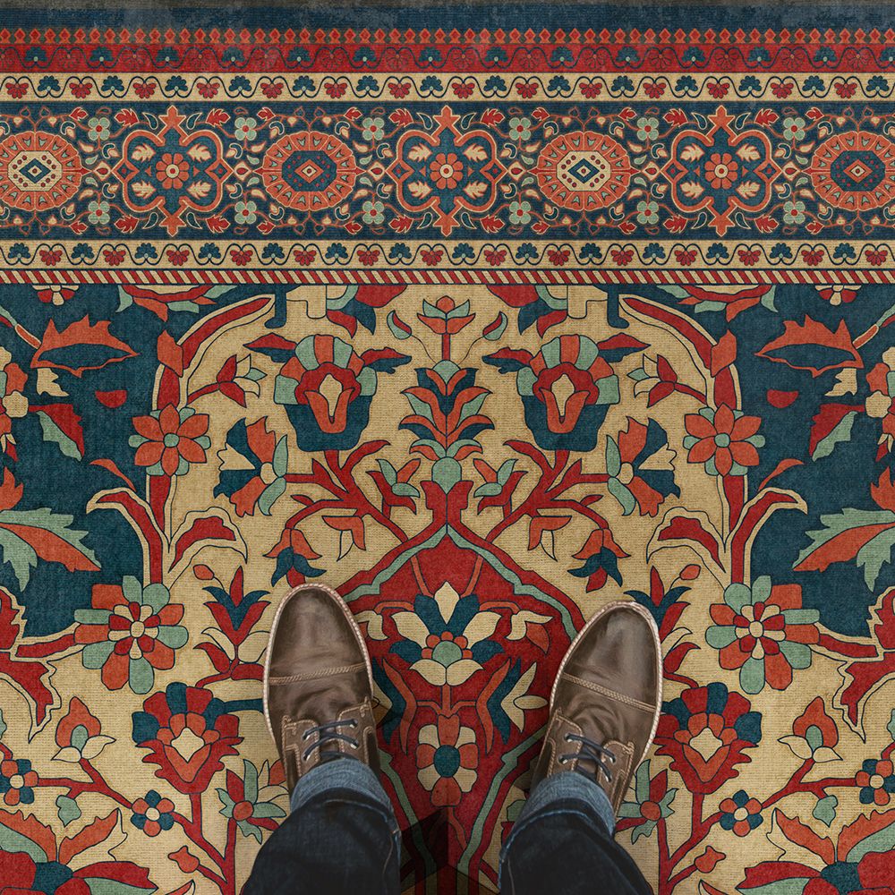 Vintage Vinyl floor mat Pixel Persian Pattern 