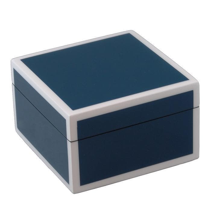 Lacquer Small Square Box (Navy Blue with White)