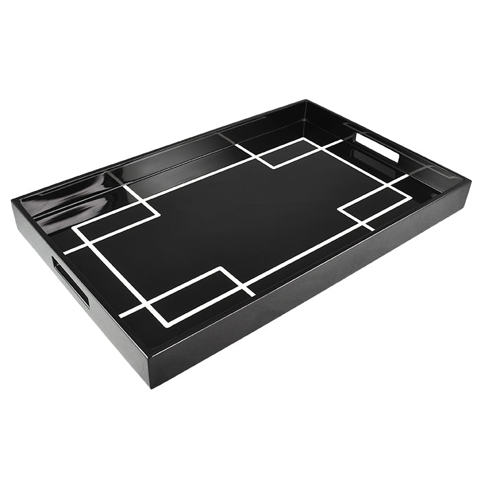 Lacquer Rectangle Tray (Black with White Interlock)