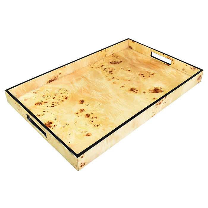 Lacquer Rectangle Tray (Mappa Burl with Black)