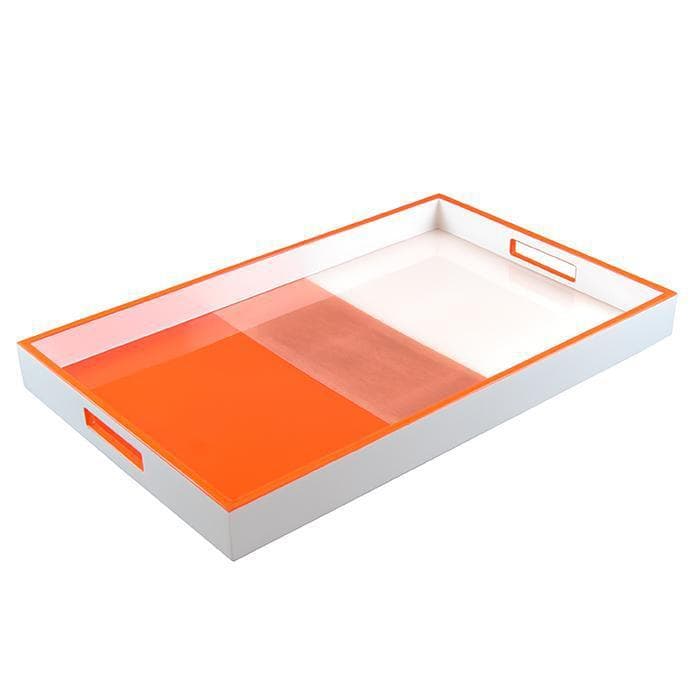 Lacquer Rectangle Tray (Orange with Copper Leaf and White)