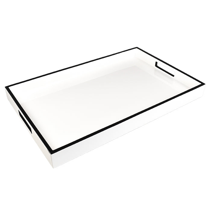 Lacquer Rectangle Tray (White with Black Trim)