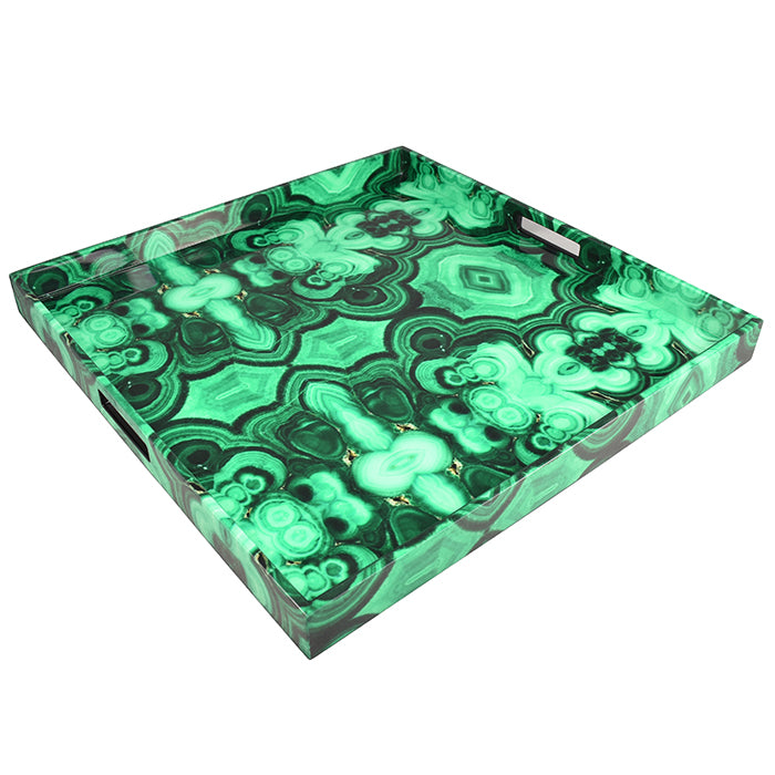 Lacquer Large Square Tray (Malachite)