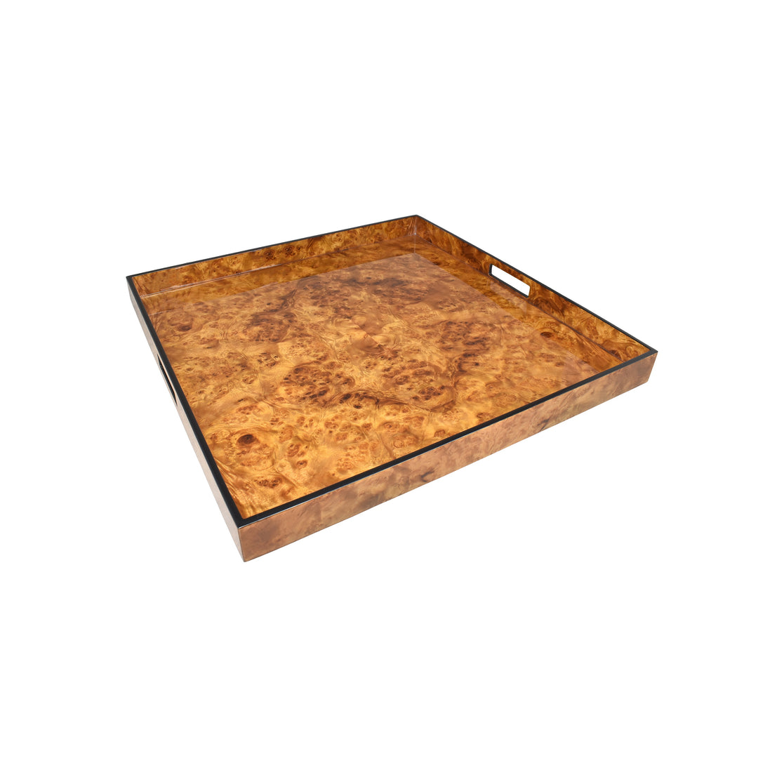 Lacquer Large Square Tray (Walnut Burl with Black Trim)