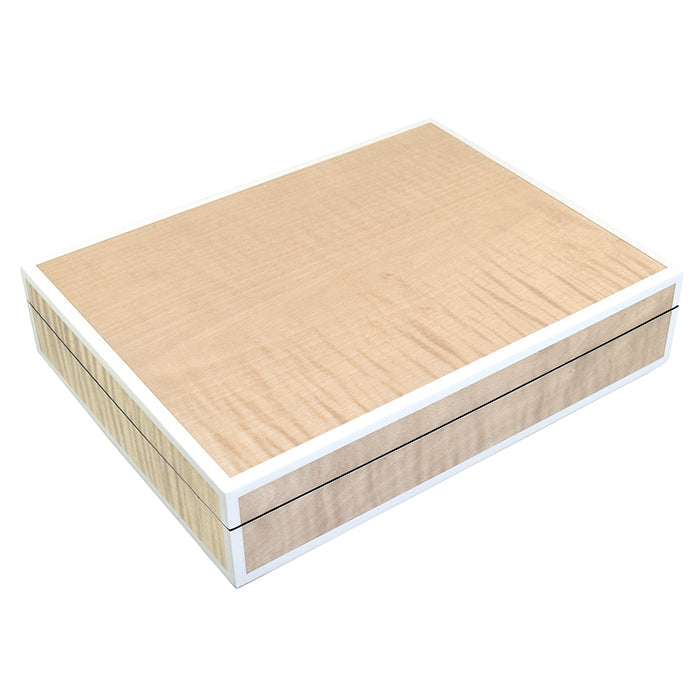 Lacquer Long Stationery Box (Sycamore with Silver Dollar Trim)
