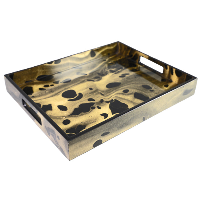 Lacquer Small Rectangle Tray (Black Gold Marble Black Trim)
