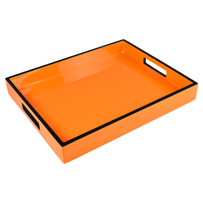 Lacquer Small Rectangle Tray (Orange with Black Trim)