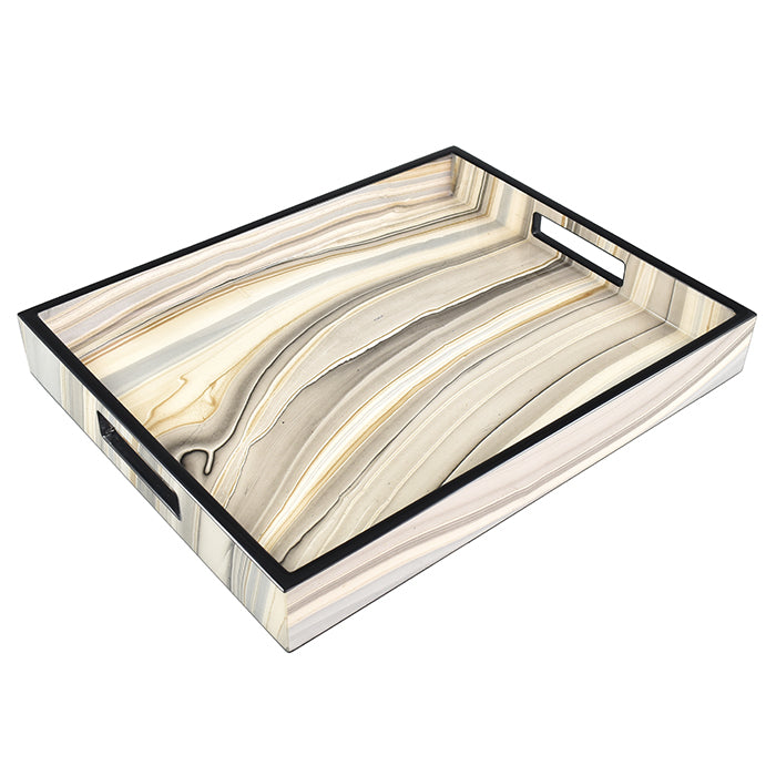 Lacquer Small Rectangle Tray (Tucson Paper Inlay with Black Trim)