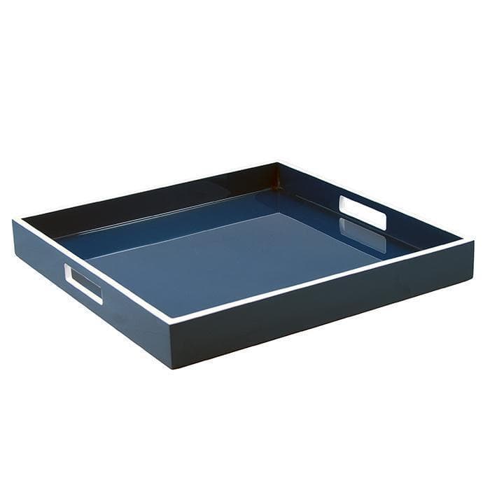 Lacquer Square Tray (Navy Blue with White)