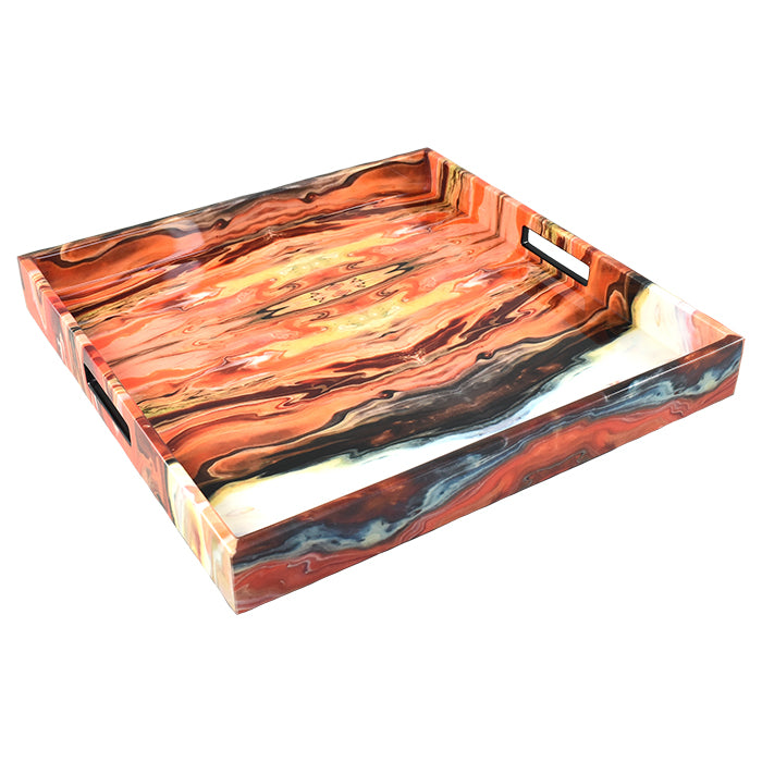 Lacquer Square Tray (Orange Marble)