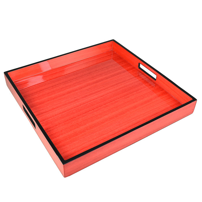 Lacquer Square Tray (Red Tulipwood with Black Trim)