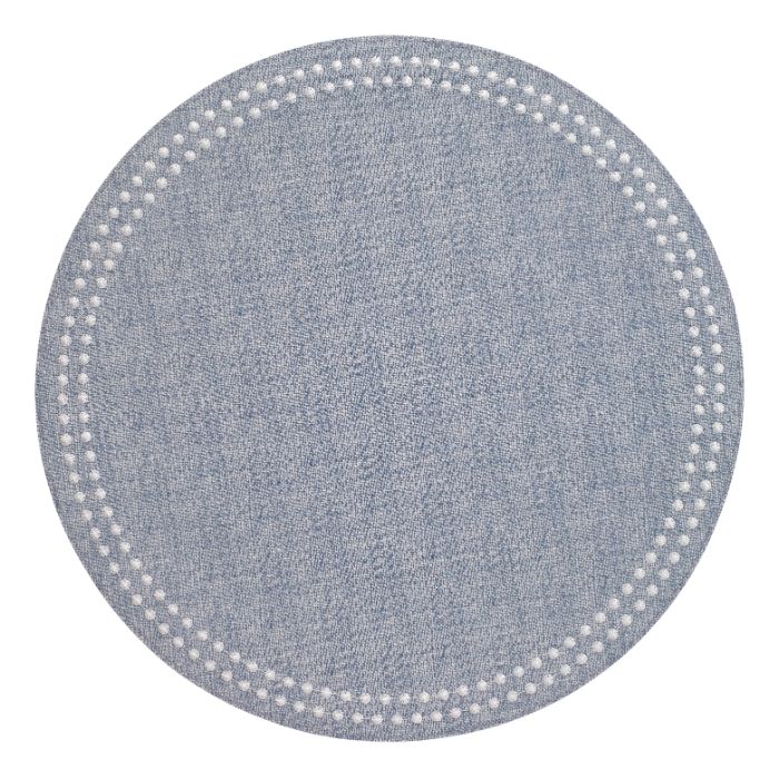 Pearls Round Vinyl Placemats (Bluebell/White) Set/4