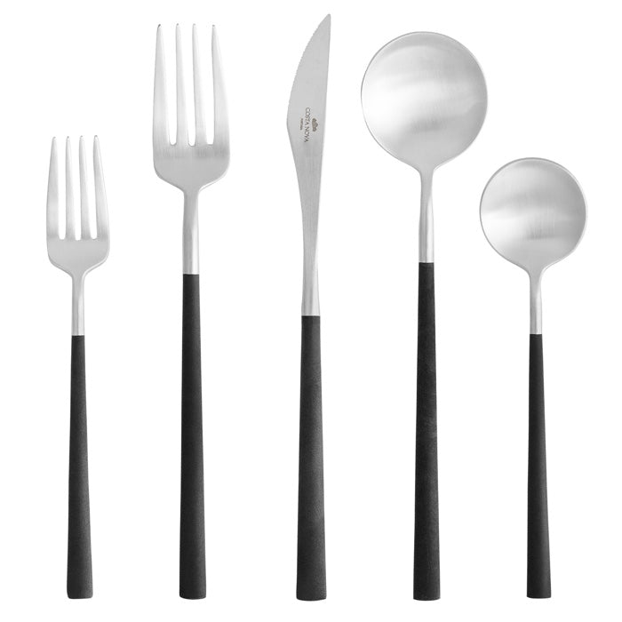 Costa Nova Mito Brushed Stainless Steel w/Black Resin 5pc Flatware