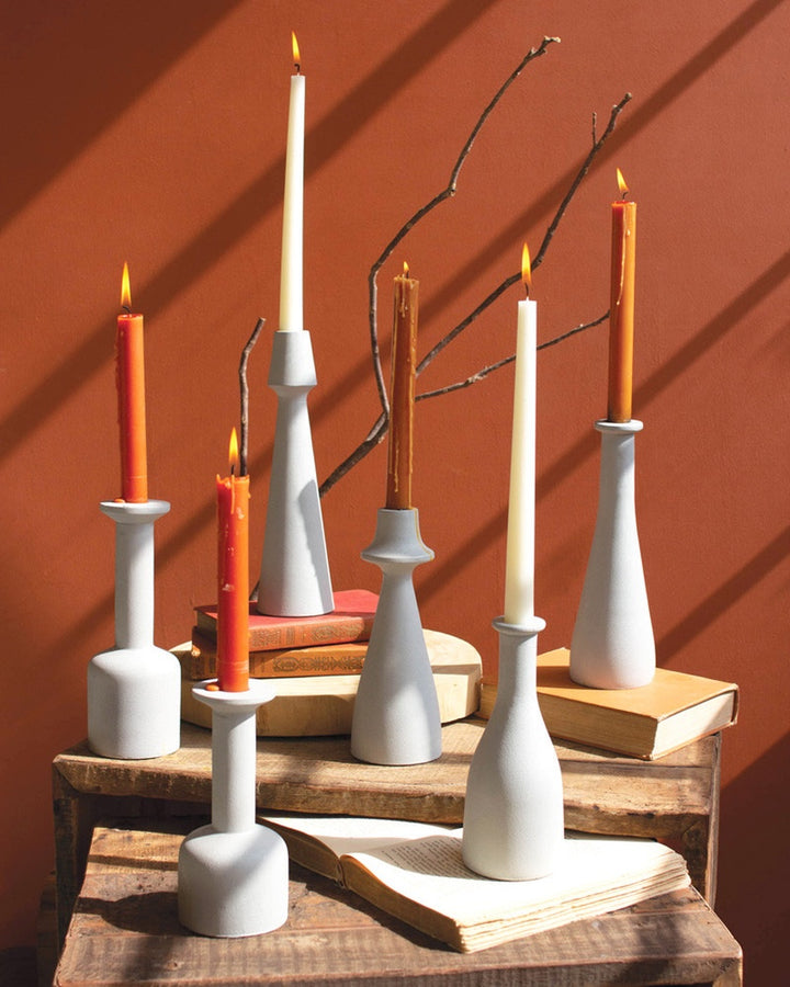 Set Of 6 Cast Aluminum Taper Candle Holders