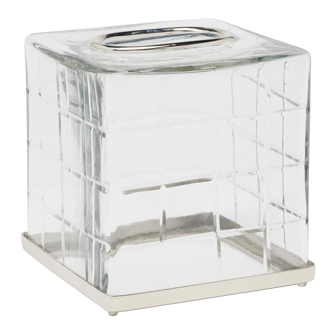 Argos Glass Tissue Box Cover (Clear Glass/Nickel)