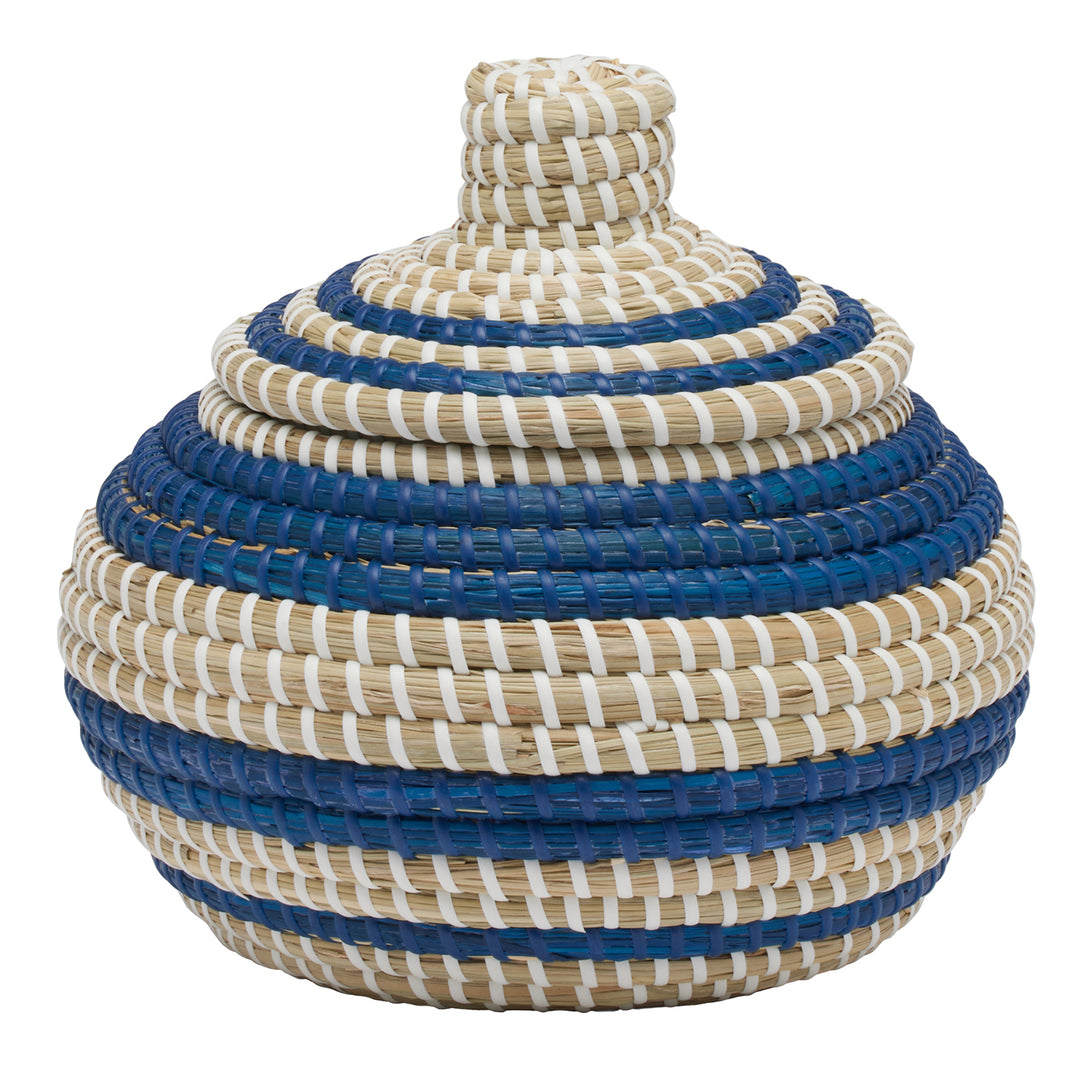 Arley Seagrass Baskets With Lid (Blue/Natural) Set/2