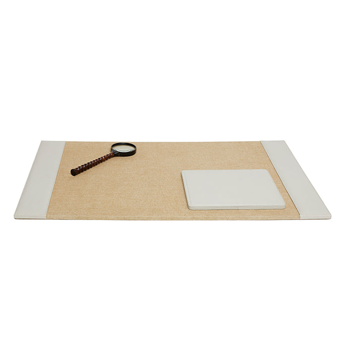 Asby Light Gray Full-Grain Leather Desk Blotter Set