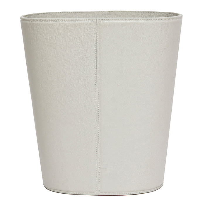 Asby Light Gray Full-Grain Leather Oval Wastebasket