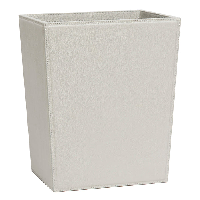 Asby Light Gray Full-Grain Leather Rectangle Wastebasket