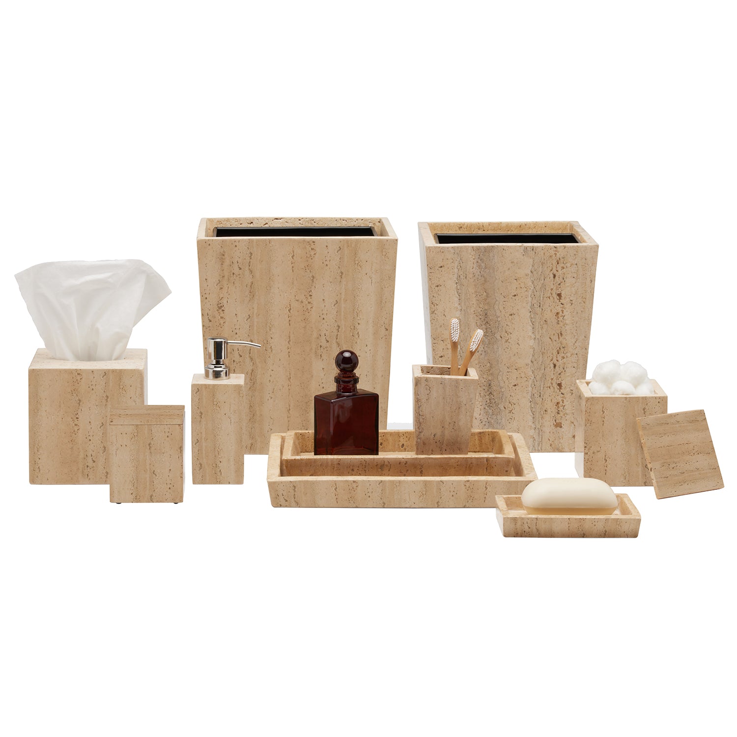 Set of 4 Travertine Bathroom Accessories Soap Dispenser