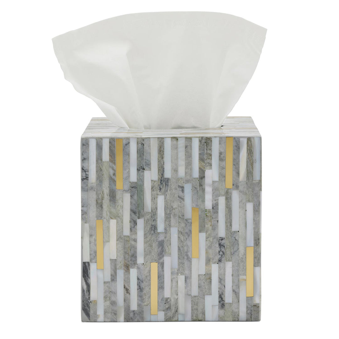 Cortona Clamstone Tissue Box Cover (Gray Shell/Brass)
