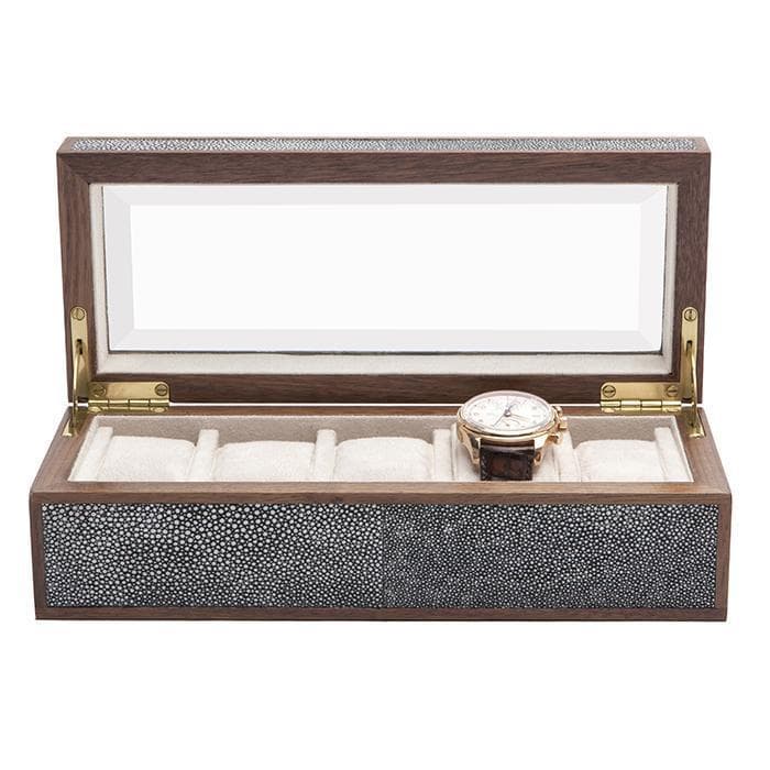 Elmbridge Faux Shagreen 5 Watch Box Cool Gray