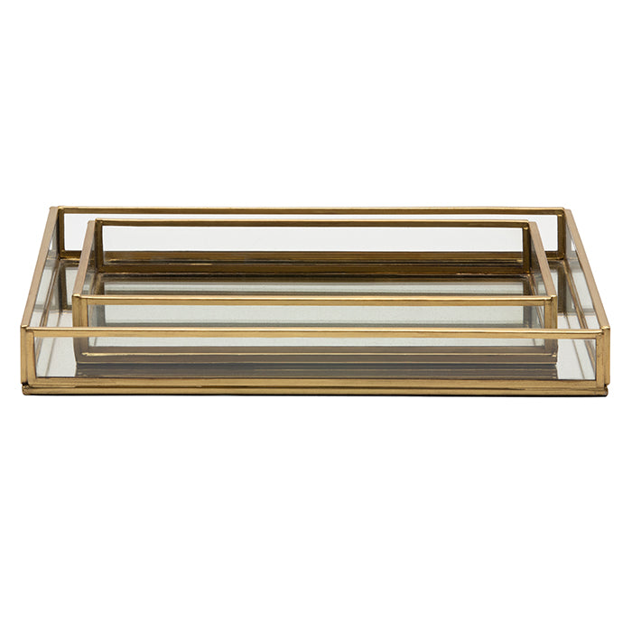 Evant Clear Glass/Antiqued Metal Tray, Set of 2