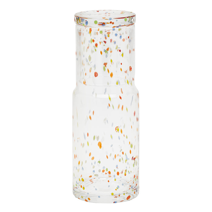 Faro Cyllinder Hand Blown Glass Carafe (Clear/Multicolor Dots)