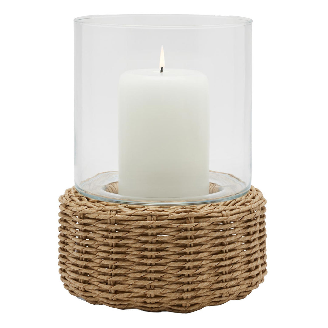 Gela Natural Twisted Faux Wicker Large Hurricane Candle Holder Set/2