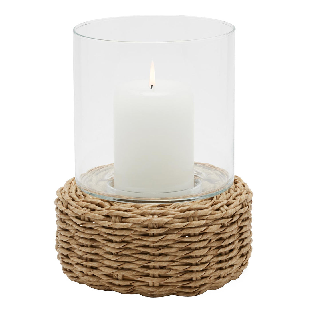 Gela Natural Twisted Faux Wicker Small Hurricane Candle Holder Set/2