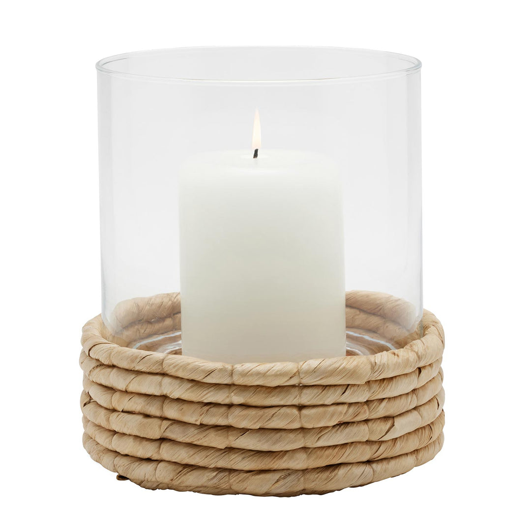 Iona Natural Semi Bleached Abaca Large Hurricane Candle Holder Set/2