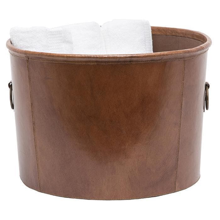 Pigeon & Poodle Ogden Large Round Leather Basket Tobacco