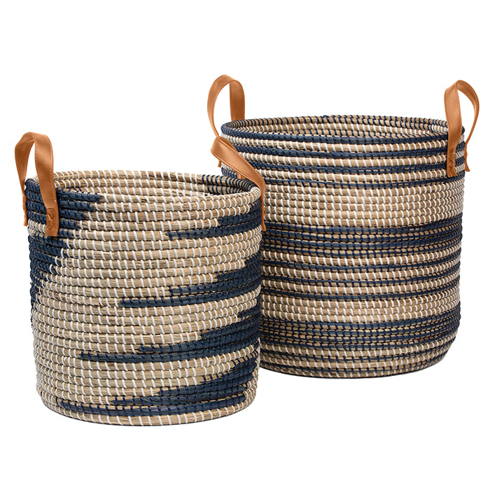 Olinda Natural Seagrass Nesting Baskets (Set/2) (Dark Blue)