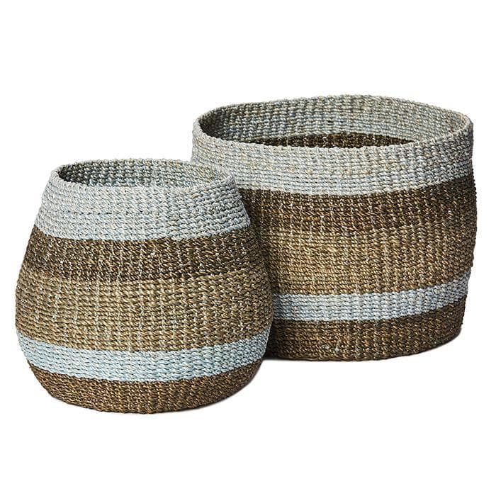Samal Blue Gray Combo Natural Abaca Fiber Baskets, Set of 2