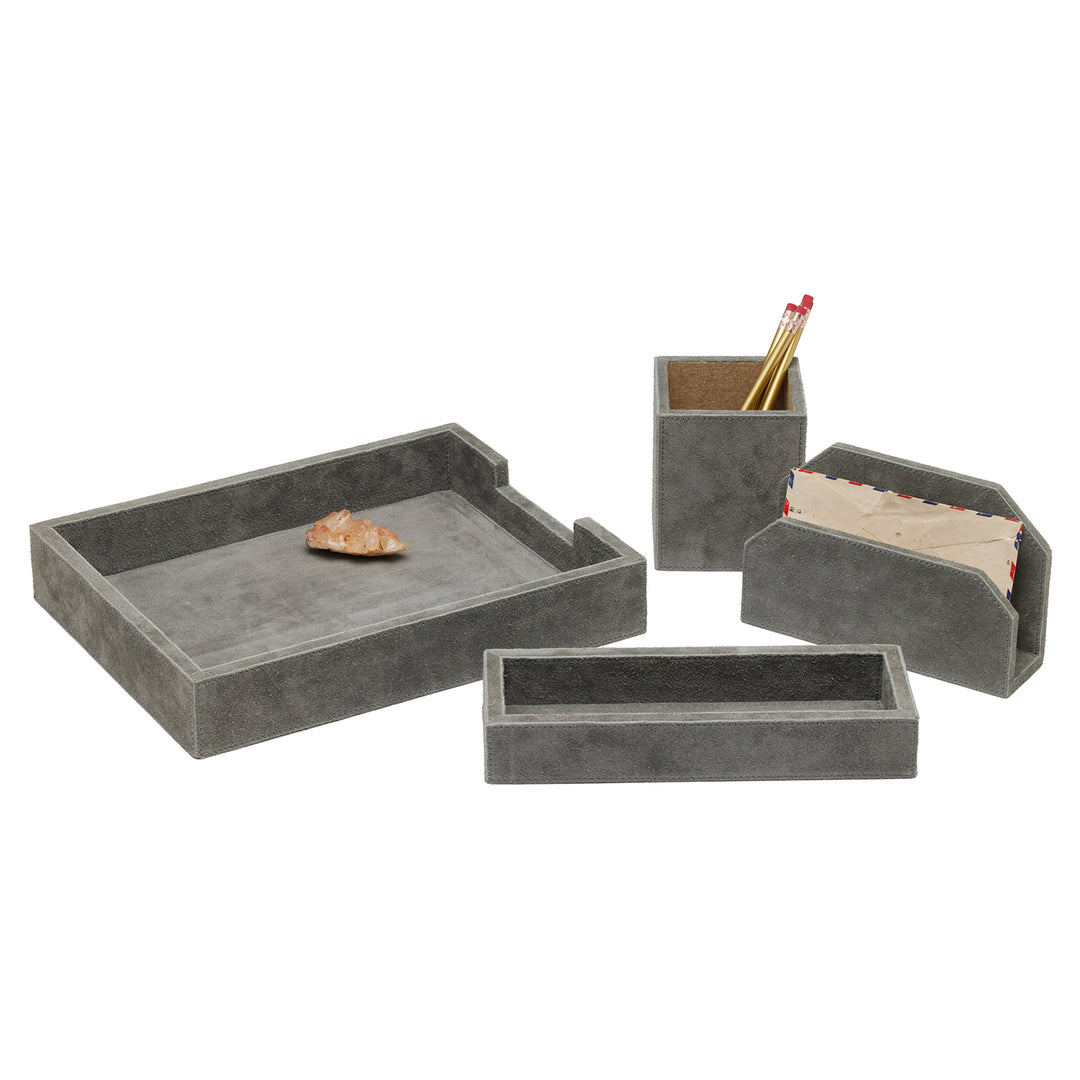 Segovia Suede Leather Desk Accessory Set (Dark Gray)