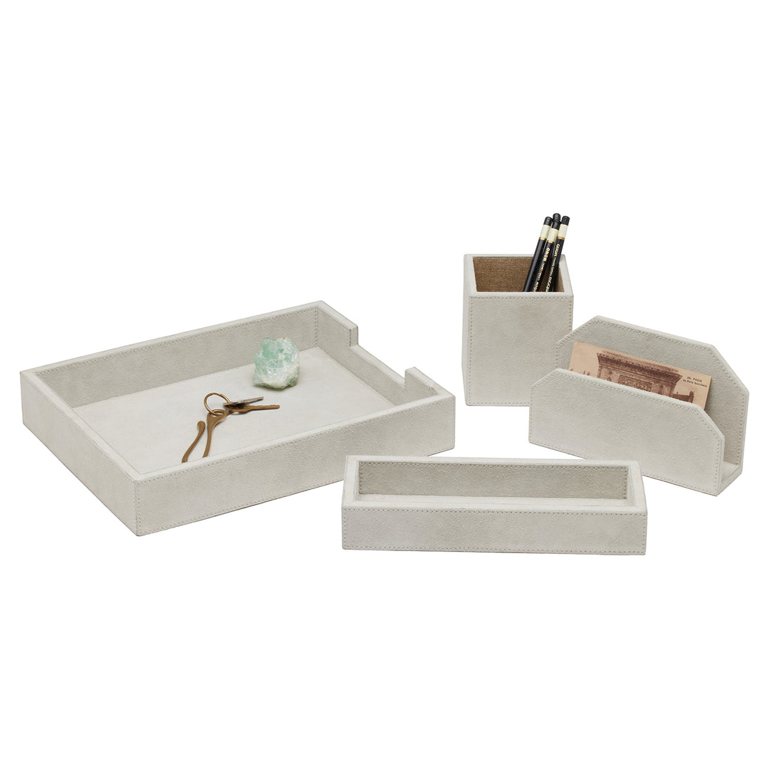 Segovia Suede Leather Desk Accessory Set (Light Gray)