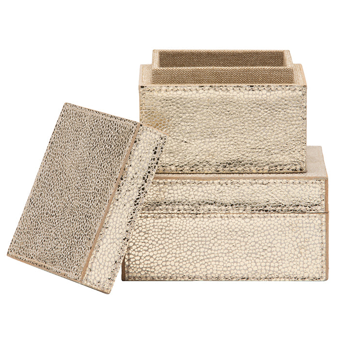 Viana Gold Foil Full-Grain Leather Canisters Set/2