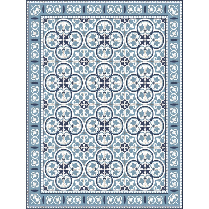 Vinyl Floor Mat, With Tiles in Green and Turquoise. Kitchen Runner