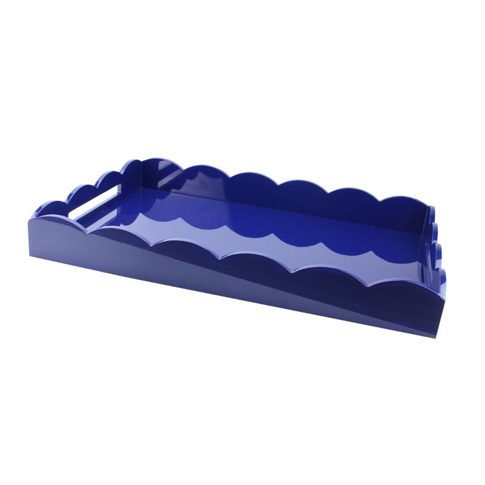 Addison Ross Lacquered Scalloped Ottoman Tray (Navy Blue) 26x17
