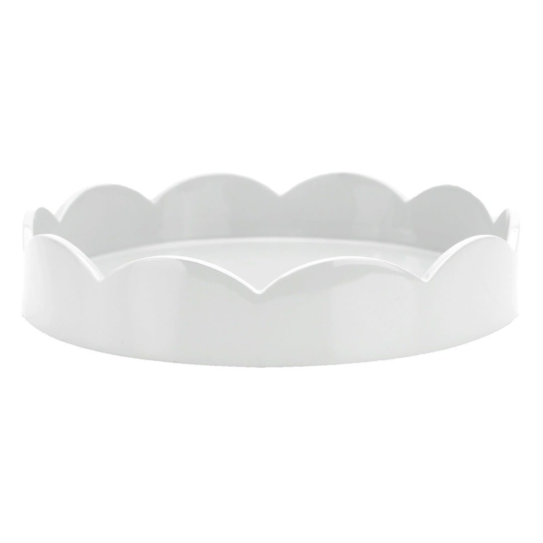 Addison Ross Lacquer Round Scalloped Tray (White) 8.5"