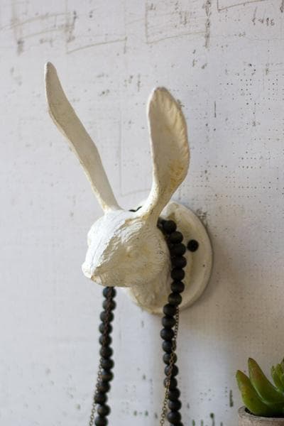 Cast Iron Rabbit Wall Hook - Antique White (Set/2)