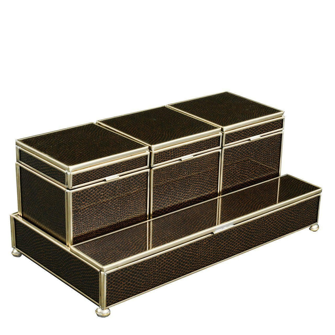 Brown Faux Lizard Three Box Vanity Set