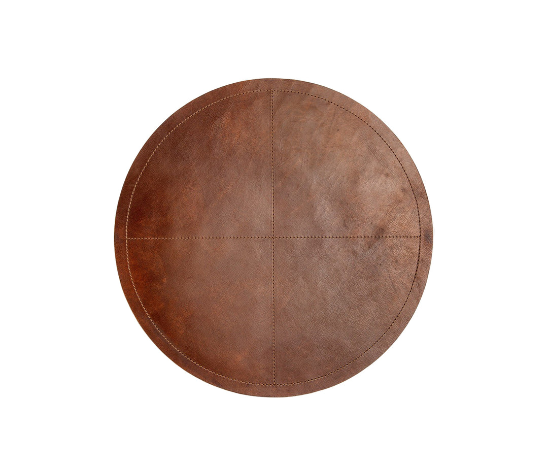 Evan Leather Round Placemats (Tobacco) Set/2