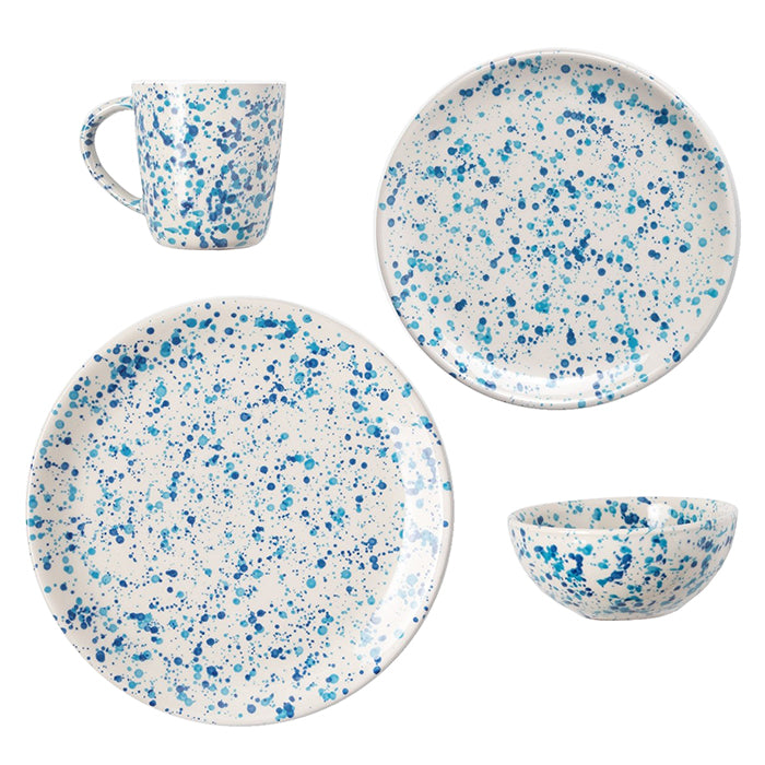 Sconset Mixed Blue Spongeware Stoneware Cereal Bowls Set/4