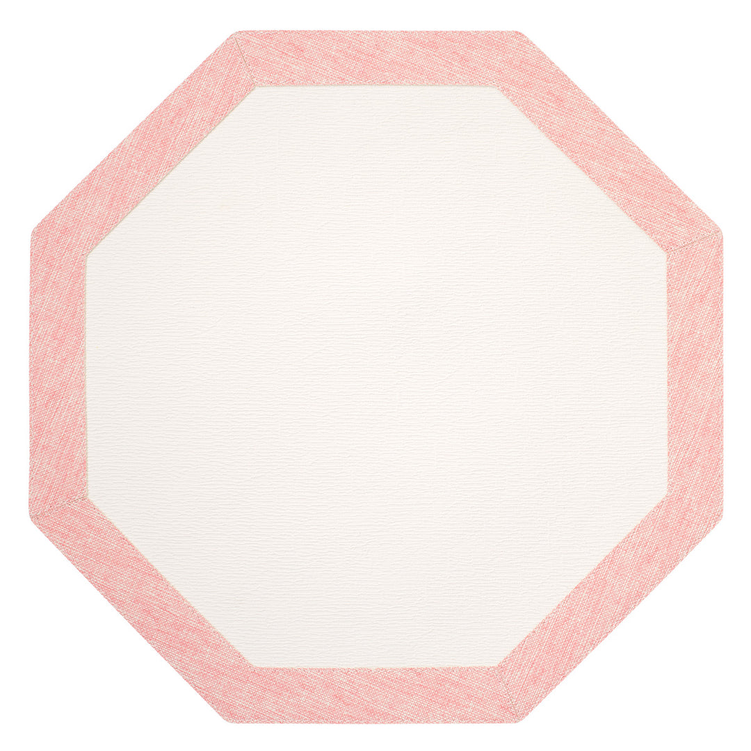 Bordino Vinyl Octagon Placemats Set of 4 (Pure White/Rose)
