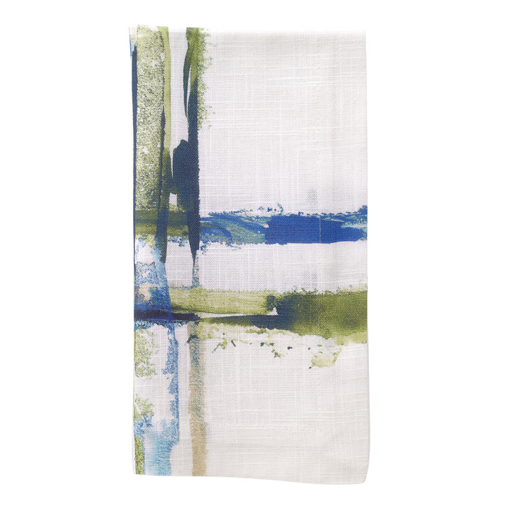 Abstract Grid Cotton Print Napkins Set/4 (Sea/Green)