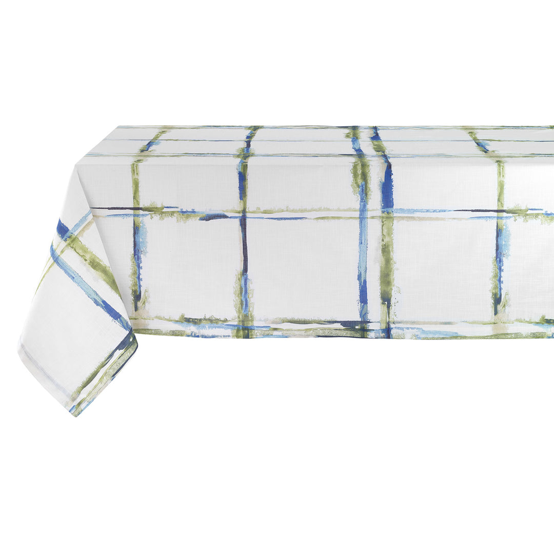 Abstract Grid Cotton Print Tablecloth (Sea/Green)